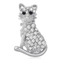 Seated Crystal Cat Brooch in Gold or Silver Tone Metal view 2