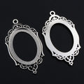 Assorted Ornate Oval Cabochon Pendant Trays in Silver Tone Metal view 4