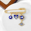 Rhinestone Safety Pin Brooch with Evil Eye Charm Cluster view 8