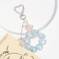Blue Iridescent Bead Ring Keychain Silver Heart Clasp Flower view 1
