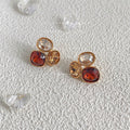 Gold-Tone Amber Brown Red Glass Crystal Cluster Studs Pair view 4