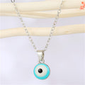 Silver Tone Round Resin Evil Eye Pendant Necklaces in Three Colors view 4