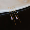 Opalescent Rectangle Chain Threader Earrings in Gold Tone view 4