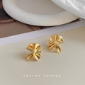 Gold Tone Folded Ribbon Sculptural Stud Earrings For Women view 3