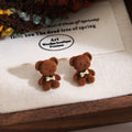 Plaid Bow Teddy Bear Dangle and Teddy Bear Stud Earrings view 7