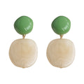 Green Round Stud Cream Marbled Oval Drop Earrings Pair view 5