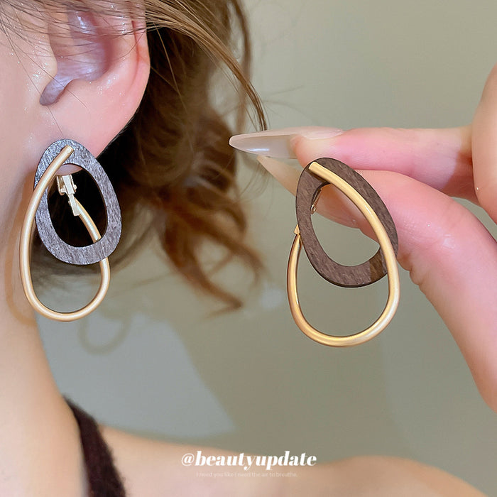 Layered Wood Teardrop Hoop Earrings Statement Jewelry Design