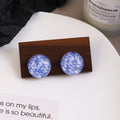 Gray Pink and Blue Crackle Pattern Round Stud Earrings view 4