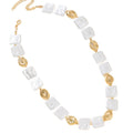 White Faux Pearl Square Bead Necklace With Gold Nugget Accents view 5