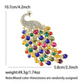 Gold Peacock Brooch Multicolor Rhinestone Spread Tail view 6