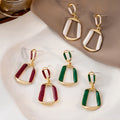 Gold Geometric Open Frame Enamel Drop Earrings Colors view 1