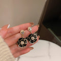 Black and White Camellia Crystal Drop Statement Earrings view 6