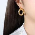 Twisted Rope Circle Hoop Stud Earrings Gold and Steel Tone view 6