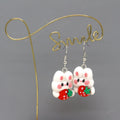 White Bunny Strawberry and Heart Polymer Clay Hook Earrings view 4