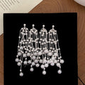 Silver Tone Pearl Tassel Chandelier Earrings Jewelry Design view 4