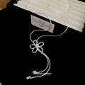 Silver Tone Crystal Open Flower Lariat Necklace Statement Jewelry view 4