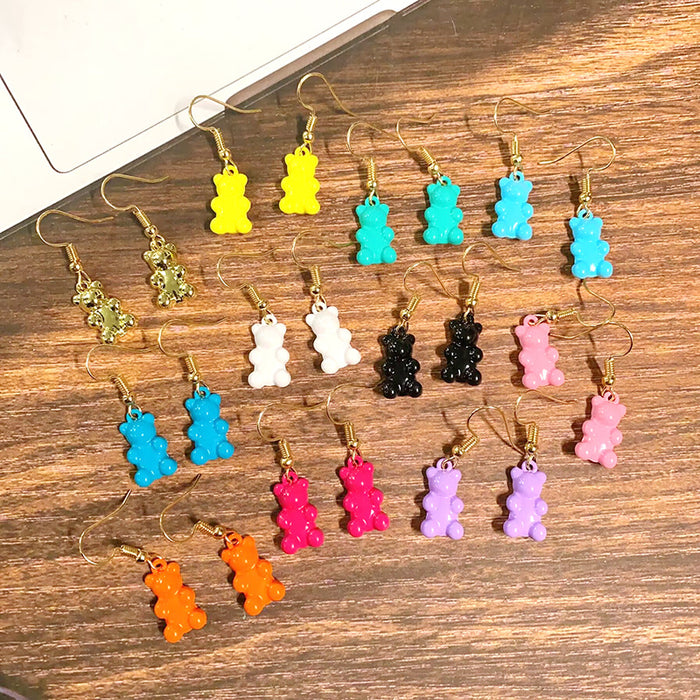 Gold Tone Gummy Bear Hook Earrings in Eleven Colors