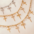 Multi Cross Layered Necklace Zircon Stainless Gold Steel view 3