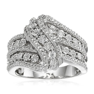 Leaf-Shaped Pave Extra-Wide Statement Ring In Silver Tone