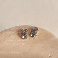 Silver Tone Three Smoke Gray Faceted Stone Drop Stud Earrings view 4