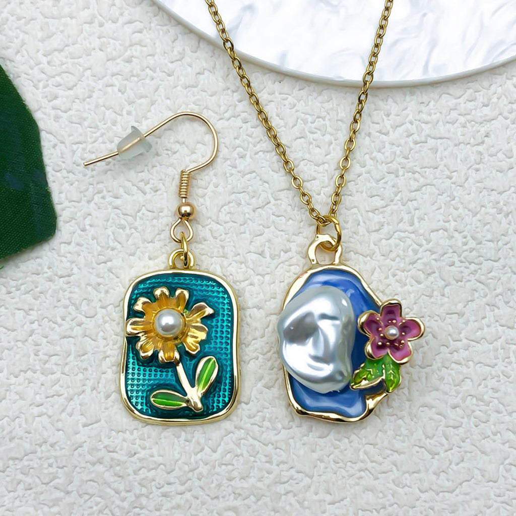 Zinc Alloy Vintage Flower Oil Painting Enamel Charm Pendant for DIY Hair Jewelry
