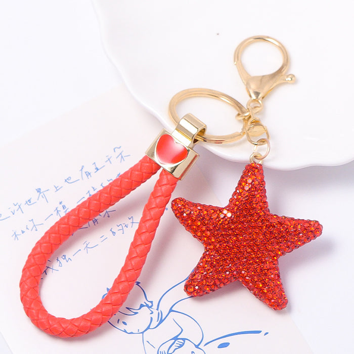 Rhinestone Star Keychain Gold Ring Braided Cord 15 Styles