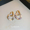 Gold Tone Hoop Earrings With Iridescent Crystal Fans view 3
