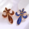 Blue Gold Tone Flower Geometric Enamel Two Designs Metal Brooch Pin view 4