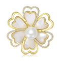 Gold Tone White Camellia Flower Brooch With Pearl Center view 1