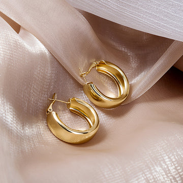 Gold and Silver Puffy Double Band Wide Hoop Earrings