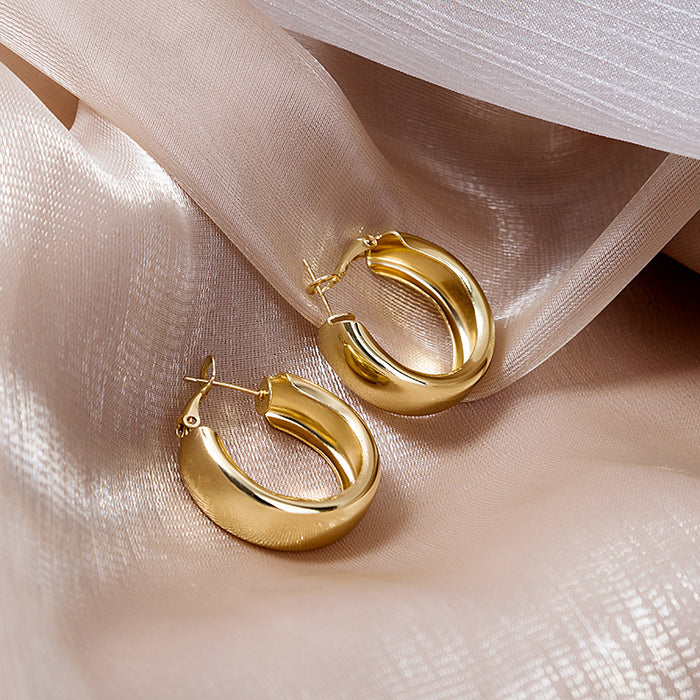 Gold and Silver Puffy Double Band Wide Hoop Earrings