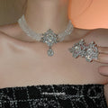 Crystal Bead Drop Pendant Choker And Clip Earrings view 2