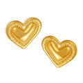 Ribbed Heart Stud Earrings Silver Gold Stainless Steel view 5