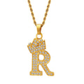 Gold Crown Initial Letter Pendant Necklace Rope Chain view 5