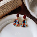 Geometric Fabric Teardrop Drop Earrings Brown Enamel Tops view 6