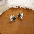 Silver Tone Starburst Navy Five Point Star Center Stud Earrings view 3
