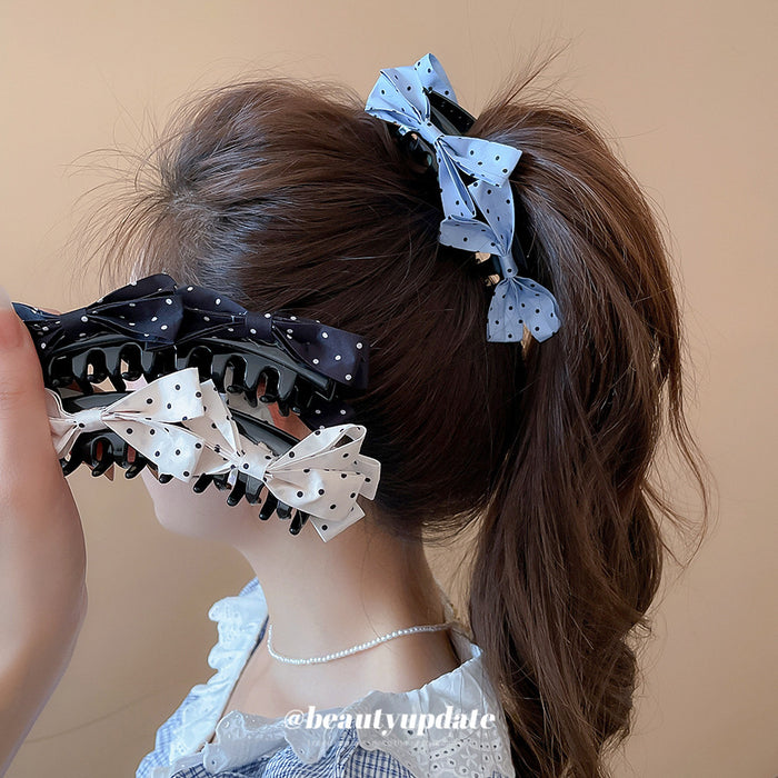 Polka Dot Bow Black Claw Hair Clips Three Colorways