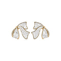 Gold Tone White Crystal Ribbon Bow Statement Stud Earrings view 5