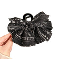 Black White Paisley Fabric Bow Shark Hair Claw Clip view 5