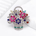 Flower Basket Crystal Metal Brooch Pin 4.9 x 5 cm for Jackets and Lapels view 5