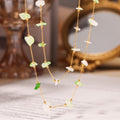 Green White Natural Stone Chip Necklace and Bracelet Gold Chains view 2