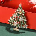 Crystal Star Openwork Christmas Tree Brooch in Green and Gold view 4