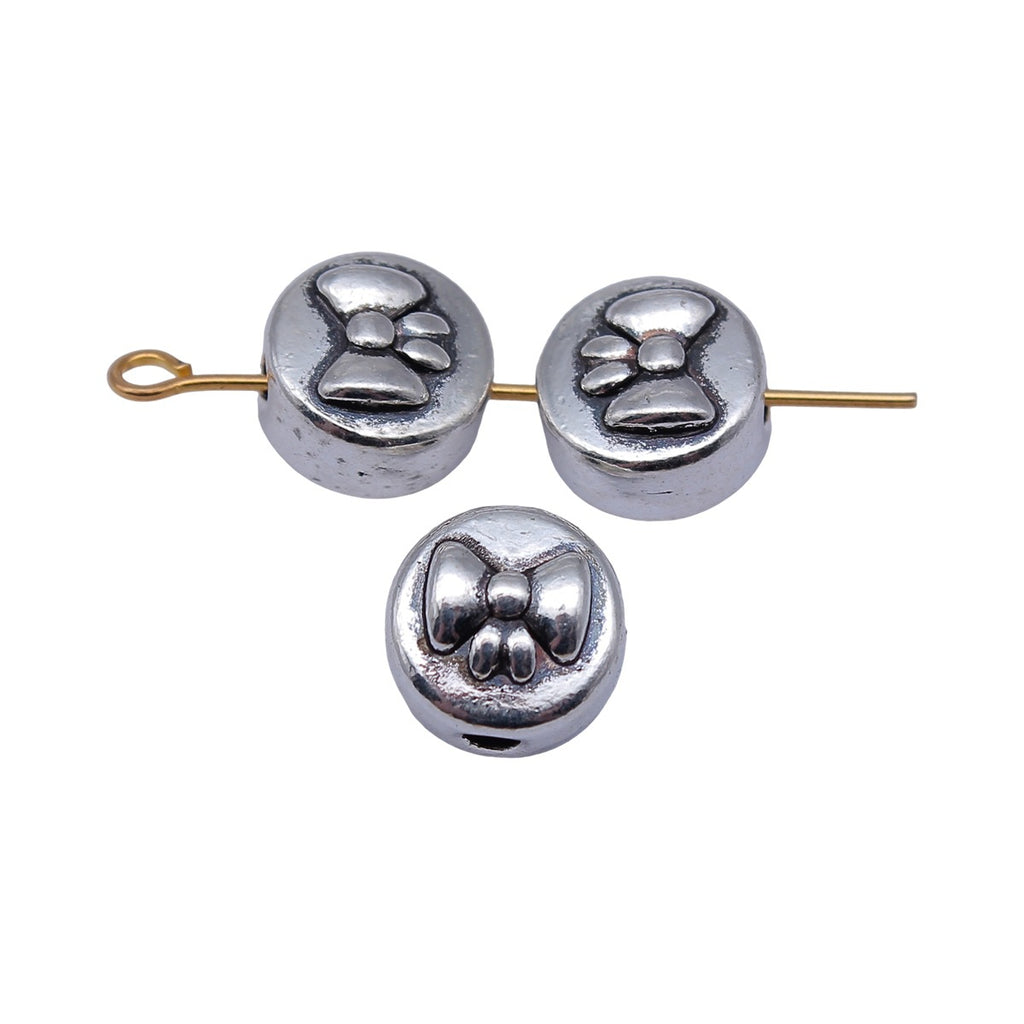 10x10x7.8mm 2.7g Antique Silver Zinc Alloy Bow Pattern Round Spacer Butterfly Double Sided Beads for DIY Bracelet Jewelr