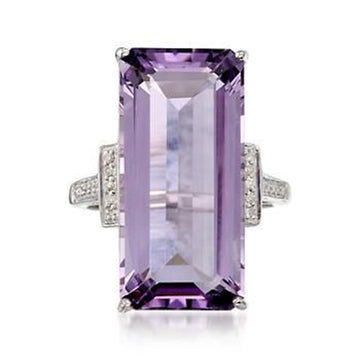 Purple Rectangular Stone Silver Tone Cocktail Ring Sizes 6-10