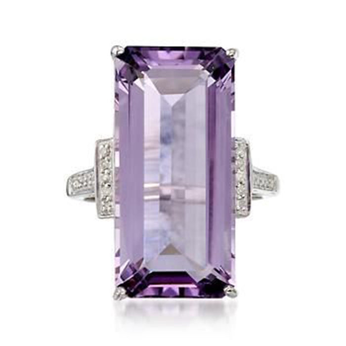 Purple Rectangular Stone Silver Tone Cocktail Ring Sizes 6-10
