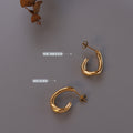 Irregular Open C-Shape Stud Earrings Gold Steel Pair view 2