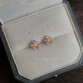 Gold Mini Purple Zircon Flower Stud Earrings Pair Set view 6
