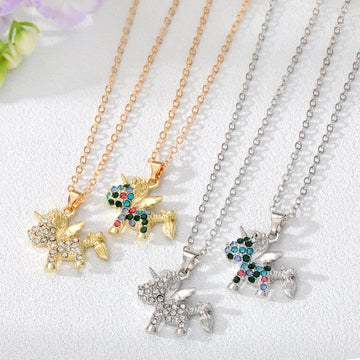 Gold and Silver Tone Crystal Unicorn Pendant Necklaces