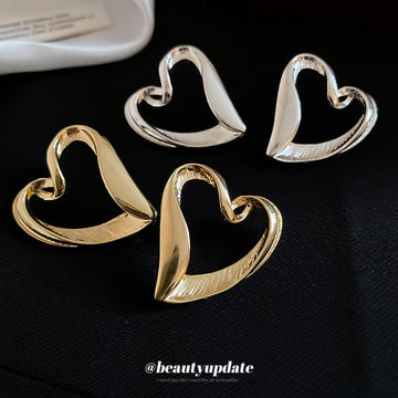 Open Heart Stud Earrings in Gold and Silver Tones Fashion Jewelry