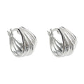 Silver Multi Ribbed Textured Plump Hoop Earrings Huggie Style Pair view 5